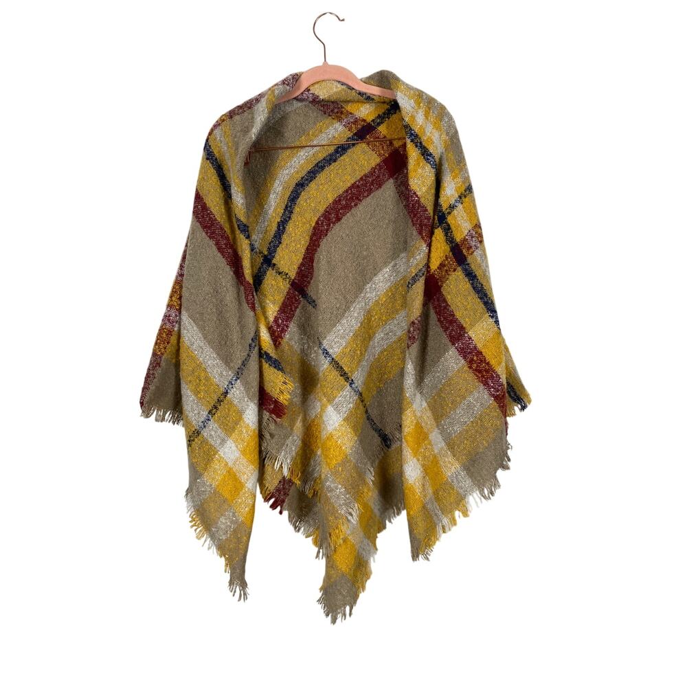 Quagga Plaid Tan Yellow Square Afghan Shrug Fringe Wrap One Size